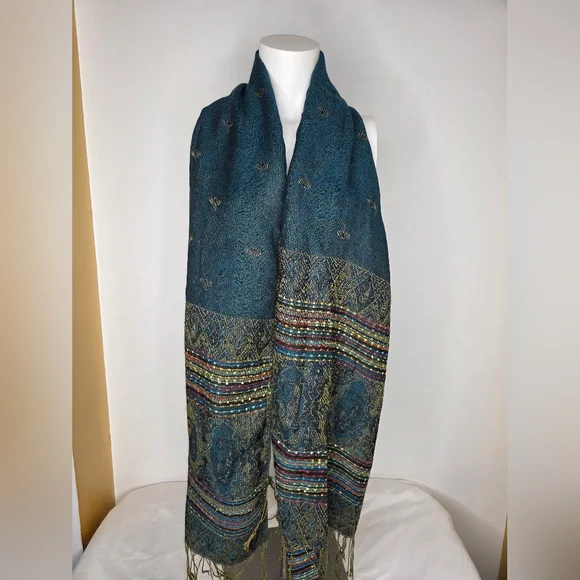 Pashmina Luxury Greenand Multicolor Patterned Scarf